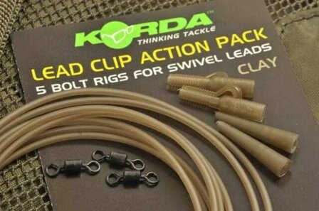 Korda Lead clip action pack, 5 bolt rigs for swivel leads, weed