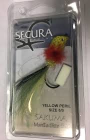 Secura Premium Pike Fly, Yellow Peri/ red rider of green genie,  size 5/0