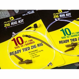 Avid zig rig kit; ready tied zig rig 10 ft; size 10 barbless