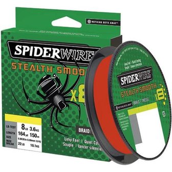 Spiderwire Stealth Smooth, 8 draads Gevlochten draad, rood, 0.07mm= 2.7 kg, 150 meter