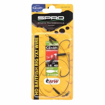 Gamagatsu HD Baitfish Rig 7x7 Wire, leader 30cm, haak 1, 40 lb/18kg. 2 stuks
