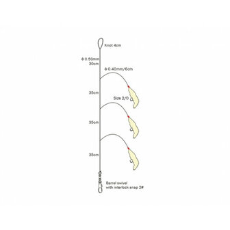 Makreel paternoster 13,5cm, hoofdl 0.50, zij 0.40, 3 haken maat 2/0