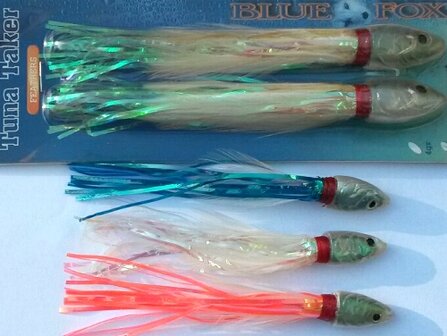 Blue Fox Plummy trolling bait, 2 st 14 gr Tuna taker, (WR yellow/red/orange/white/sparkel)