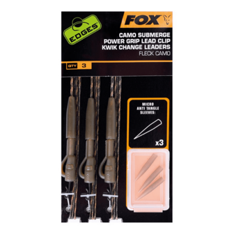Fox  30 lb camo submerge power grip lead clip kwik change leaders, 3 st