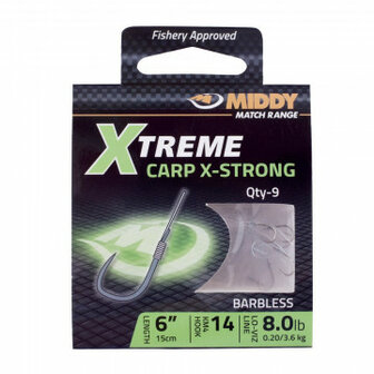 Middy Xtreme Carp X-strong rig, 15cm , Barbless, 9 st