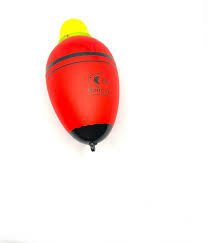 Snoek/ meervaldobber+knoopcelbatterij 2/3 kleur wit met1/3 fluo geel bovenkan, 50 gram