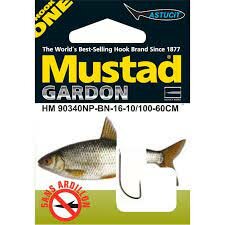 Mustad witvis/ Roach onderlijnen 60cm,0.12mm+bronze hook12. 10st      opruiming