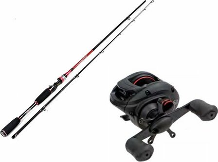 PC Bait Caster Reel &amp; Caster Rod, 2.1m 60 g, voorzien van 0.14mm braid, gevlochten lijn