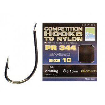 Competition hooks to nylon pr 344, size 12, 0,13mm, 80cm , barbed qty.10