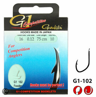Gamakatsu G1-102 feeder competition onderlijnen 75 cm; haak12 en nylon 0.14mm, 10 st