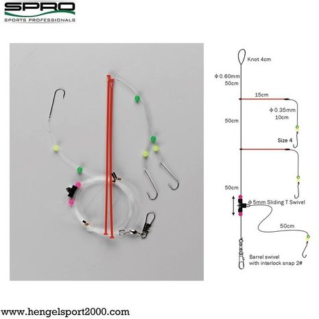 Ocean serie Flatfish Rig, Platvis-paternoster rig special 3 hooks van 15 cm haak 4, 