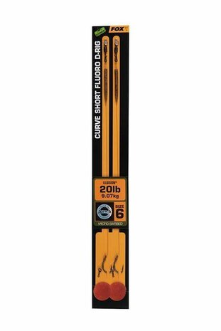 Fox Curve Short Fluoro D-Rigs, 20 lb 9 .07kg) size 4, 2 st