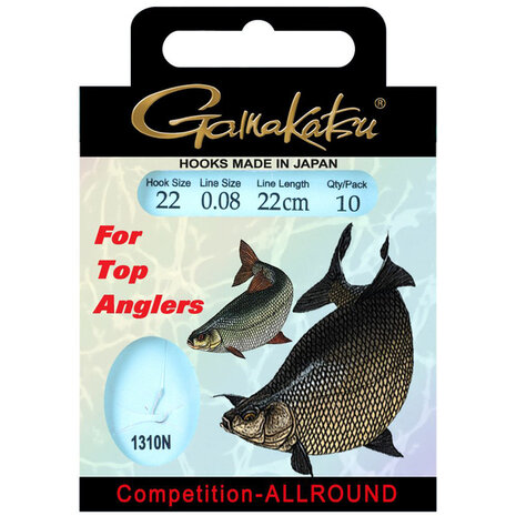 Gamagatsu onderlijnen 22 cm, LS-1310 haak 20 op nylon 0.08mm, 10 st