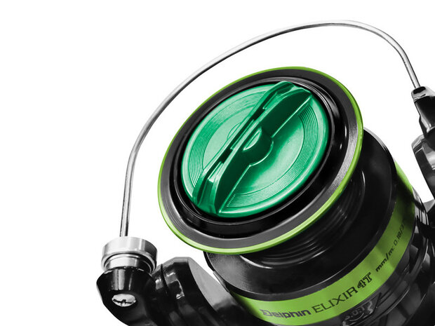 Delphin Elixer 3T werpmolen,in groen zwarte kleur