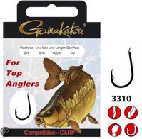 Gamakatsu, 10 Karperonderlijnen, 75 cm, 0.28mm, haak 4 (3320F)            op=op