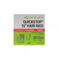 Korum Quickstop 15"hair rigs, allrounder met weerhaak (barbed), haak 10-14/  8 st.