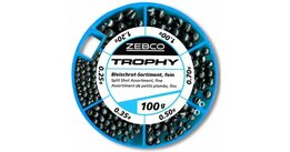 Zebco SplitShot, klem-knijploodjes assorti,6 soorten, totaal 100gr